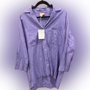 Show Me Your MuMu Lavender Oversized Relaxed Linen Blend Button-Down Shirt